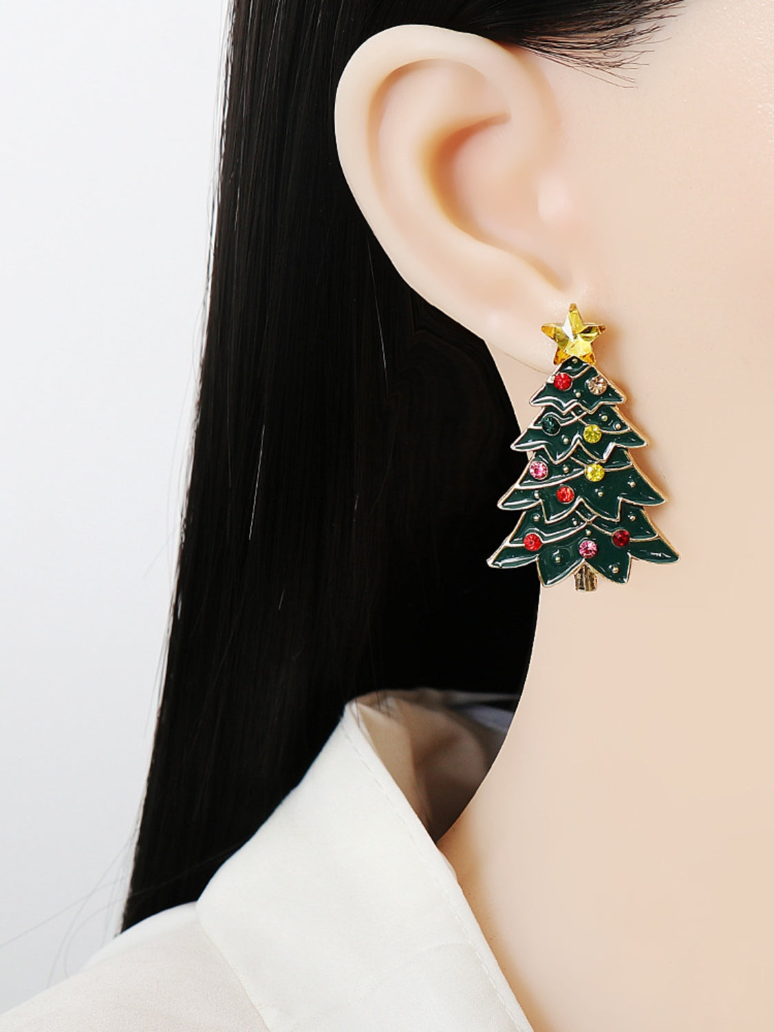 Alloy Inlaid Rhinestone Christmas Tree Earrings