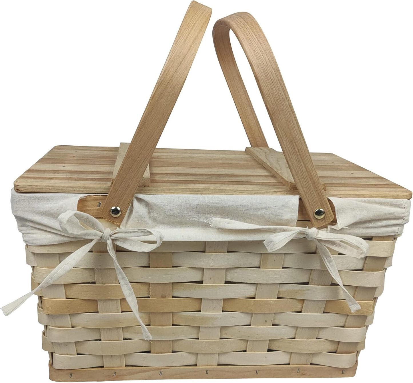 Brown Woodchip Picnic Basket with Wooden Lid