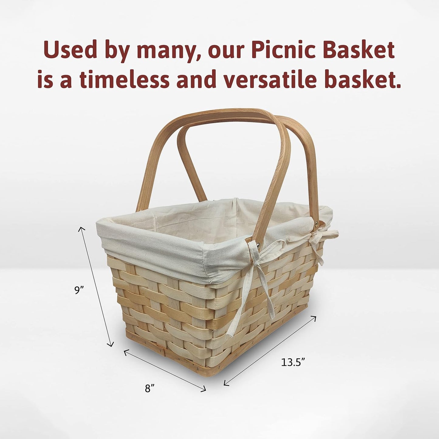 Brown Woodchip Picnic Basket with Wooden Lid