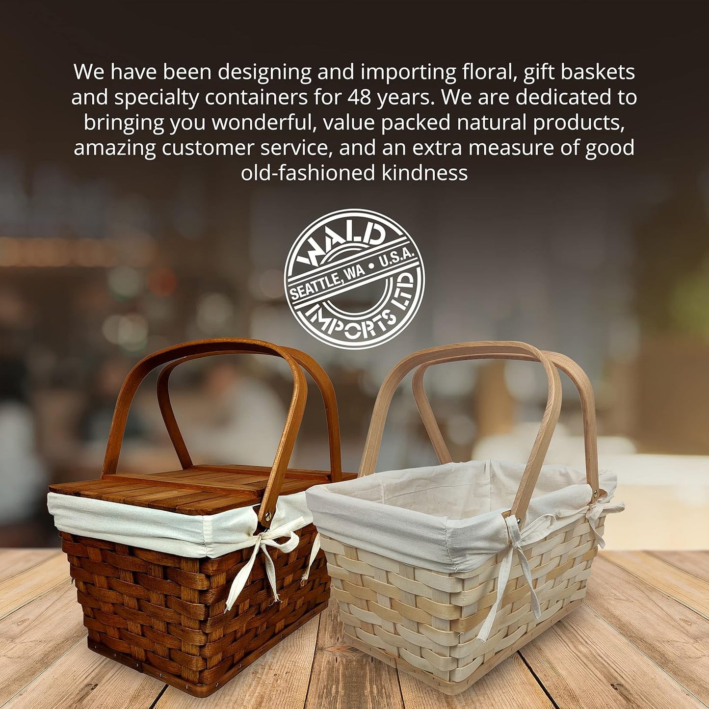 Brown Woodchip Picnic Basket with Wooden Lid