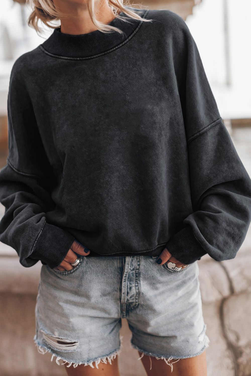 Mock Neck Dropped Shoulder Sweatshirt