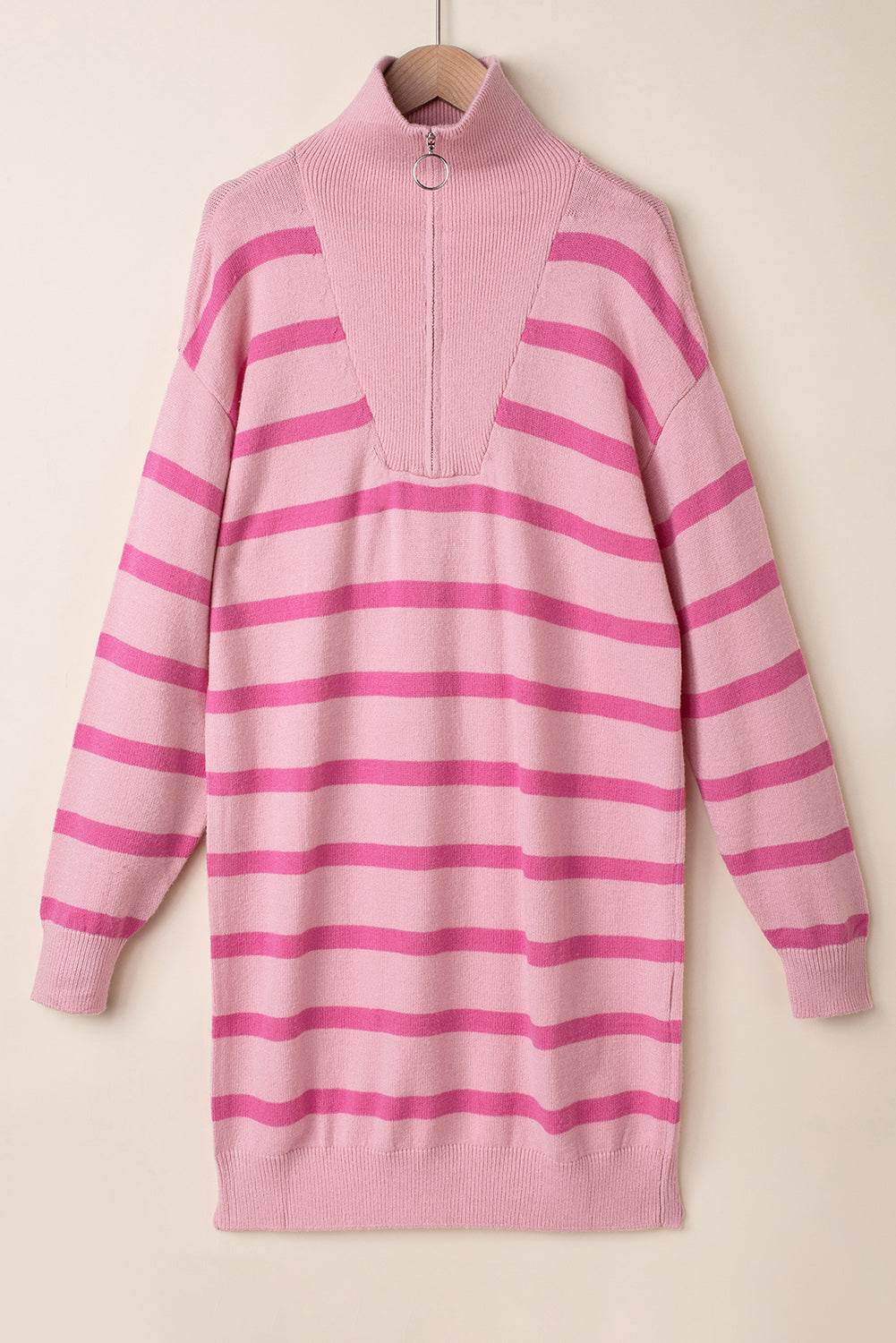Striped Quarter-Zip Collared Sweater Dress