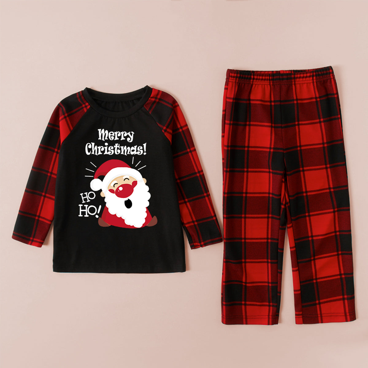 MERRY CHRISTMAS Graphic Top and Plaid Pants Set