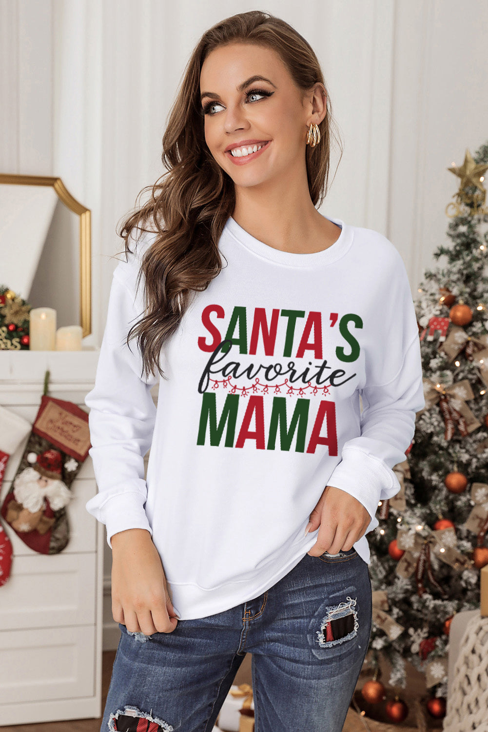 SANTA'S FAVORITE MAMA Graphic Sweatshirt